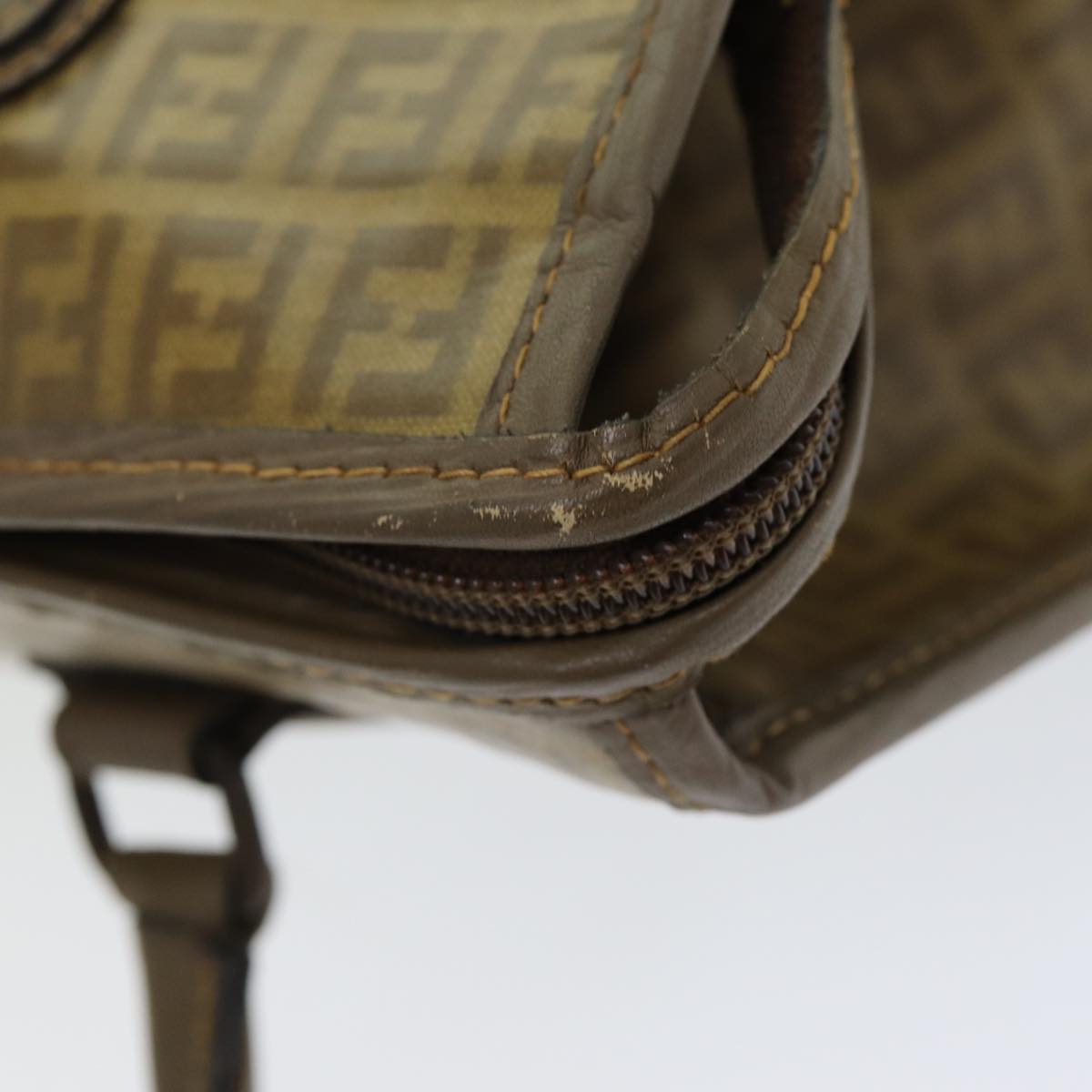 FENDI Zucchino Canvas Hand Bag Coated Canvas Beige Auth 80960