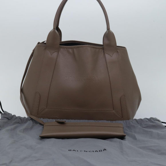 BALENCIAGA Navy Cabas Hand Bag Leather Gray 339933 Auth 80962M