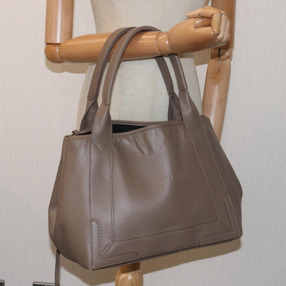 BALENCIAGA Navy Cabas Hand Bag Leather Gray 339933 Auth 80962M