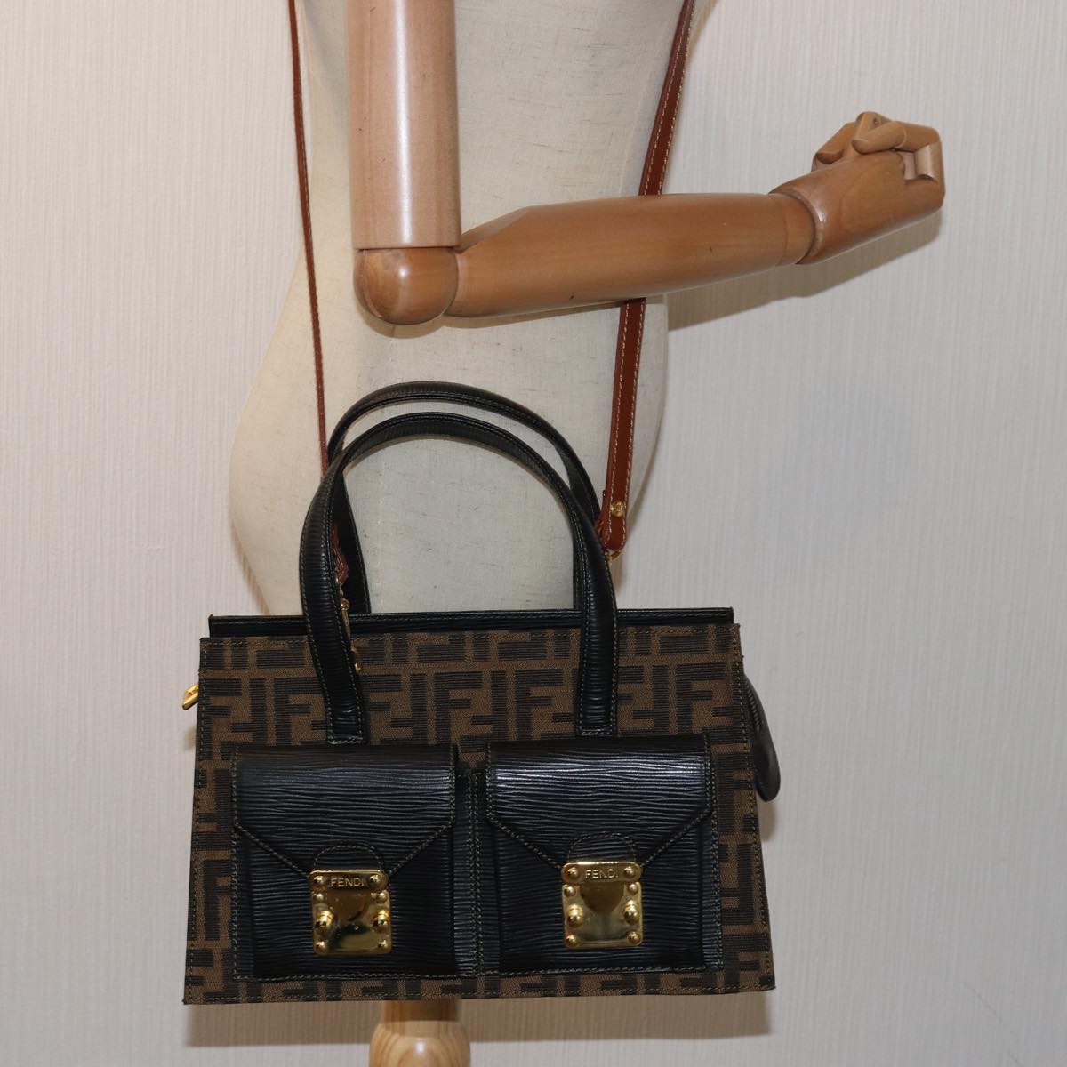 FENDI Zucca Canvas Hand Bag 2way Brown Black Auth 80963