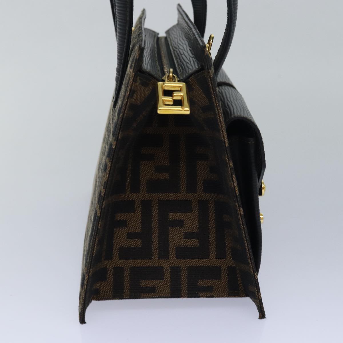 FENDI Zucca Canvas Hand Bag 2way Brown Black Auth 80963