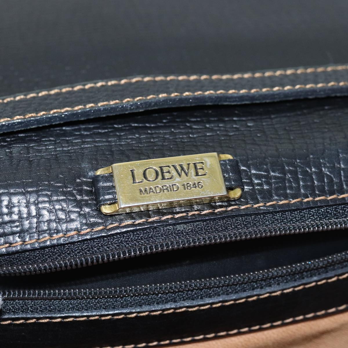 LOEWE Hand Bag Leather 2way Black Auth 80978