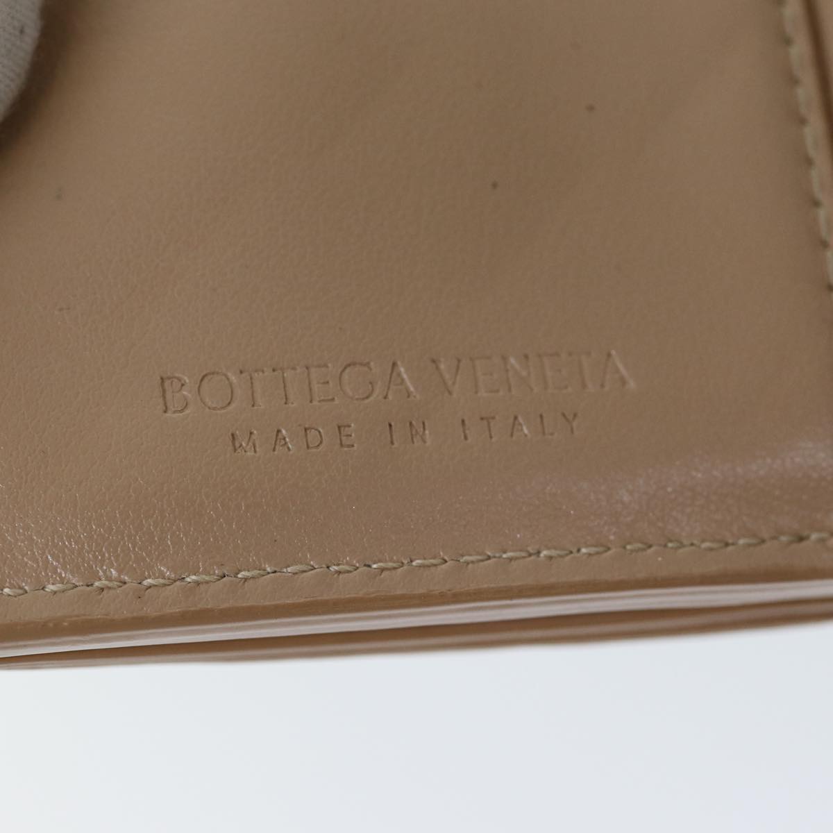 BOTTEGA VENETA INTRECCIATO Compact Wallet Leather Beige Auth 80983