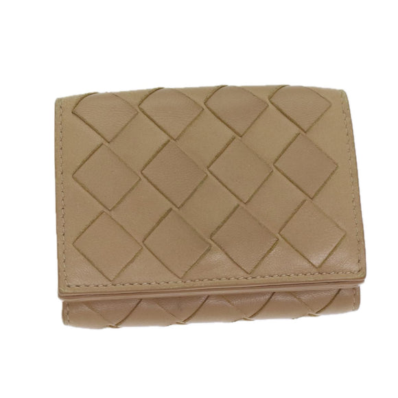 BOTTEGA VENETA INTRECCIATO Kompaktes Portemonnaie Leder Beige Auth 80983