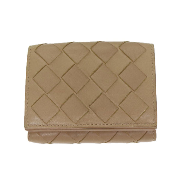 BOTTEGA VENETA INTRECCIATO Kompaktes Portemonnaie Leder Beige Auth 80983