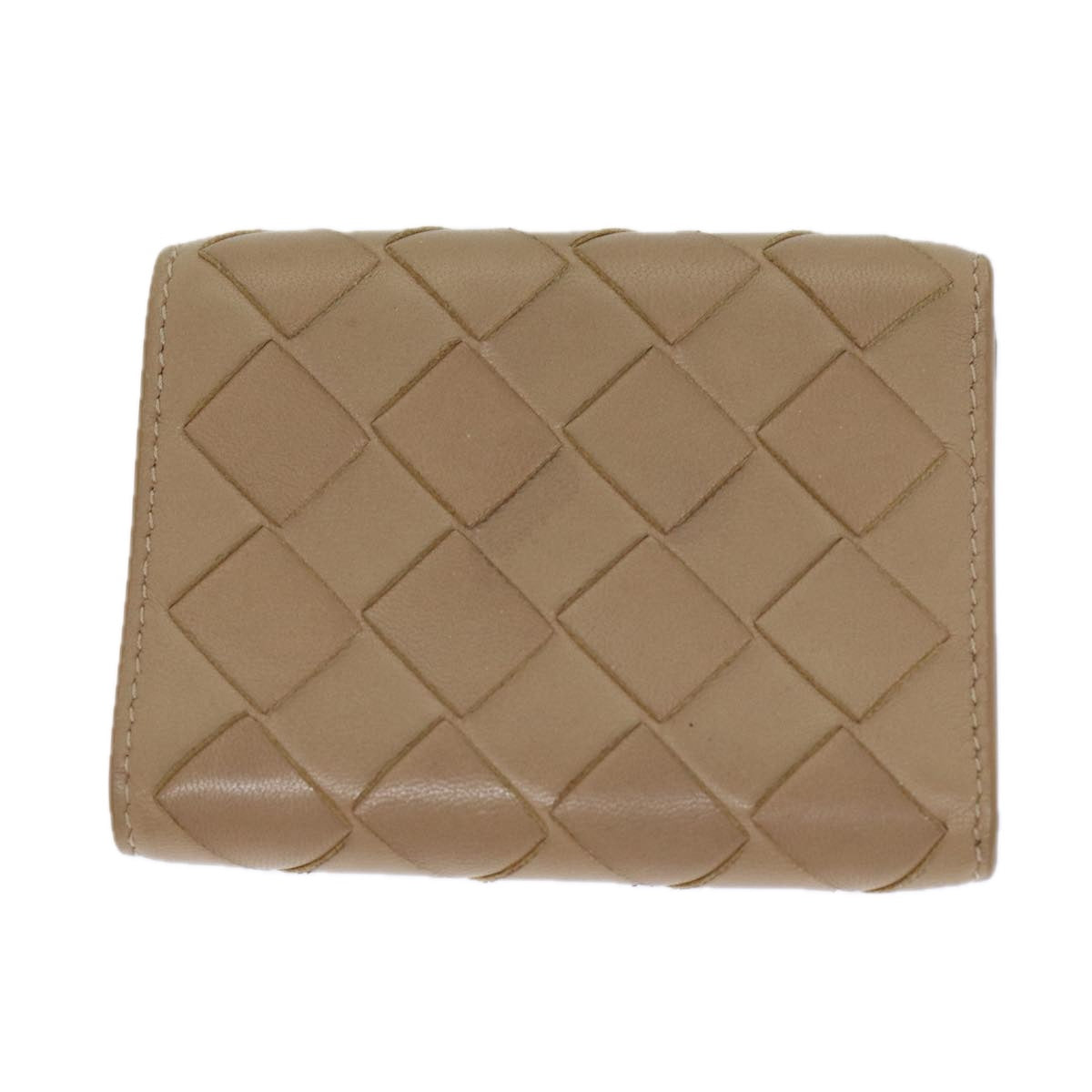 BOTTEGA VENETA INTRECCIATO Compact Wallet Leather Beige Auth 80983 - 0