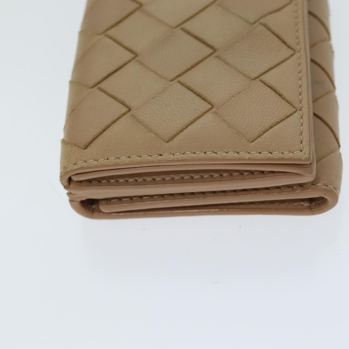 BOTTEGA VENETA INTRECCIATO Compact Wallet Leather Beige Auth 80983