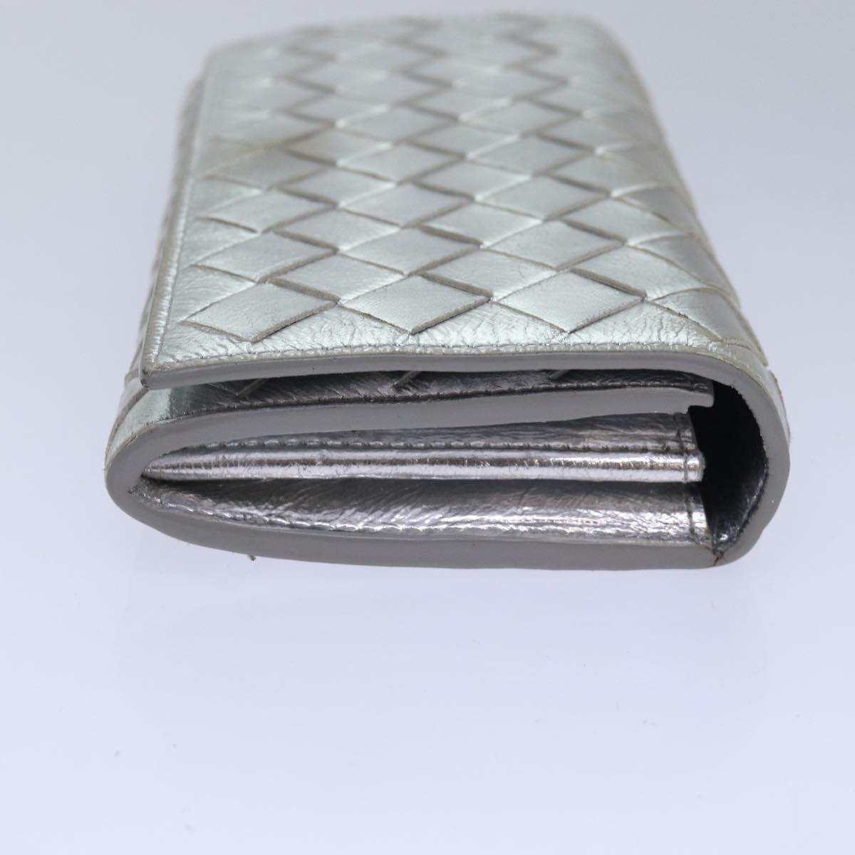 BOTTEGA VENETA INTRECCIATO Long Wallet Leather Silver tone Auth 80984