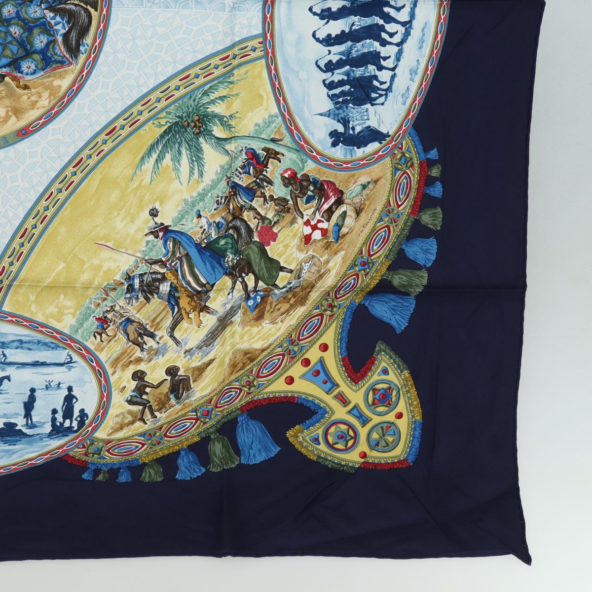 HERMES Carre 90 Scarf CAVALIERS PEULS Silk Navy Auth 80989