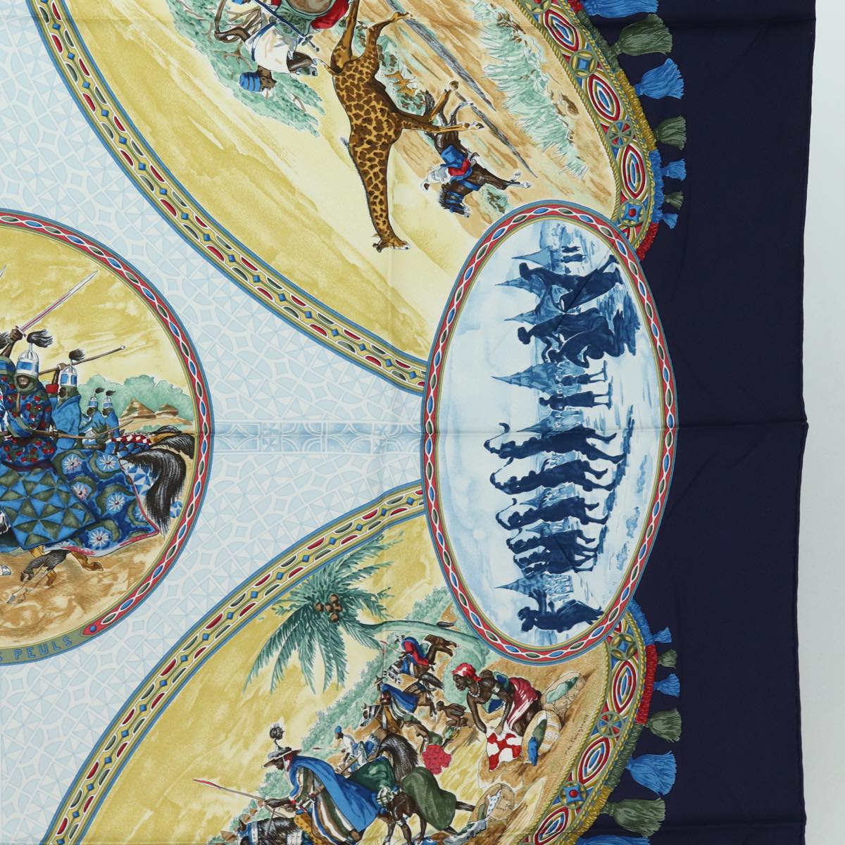 HERMES Carre 90 Scarf CAVALIERS PEULS Silk Navy Auth 80989