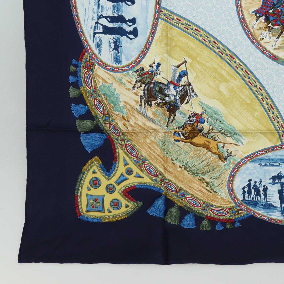 HERMES Carre 90 Scarf CAVALIERS PEULS Silk Navy Auth 80989