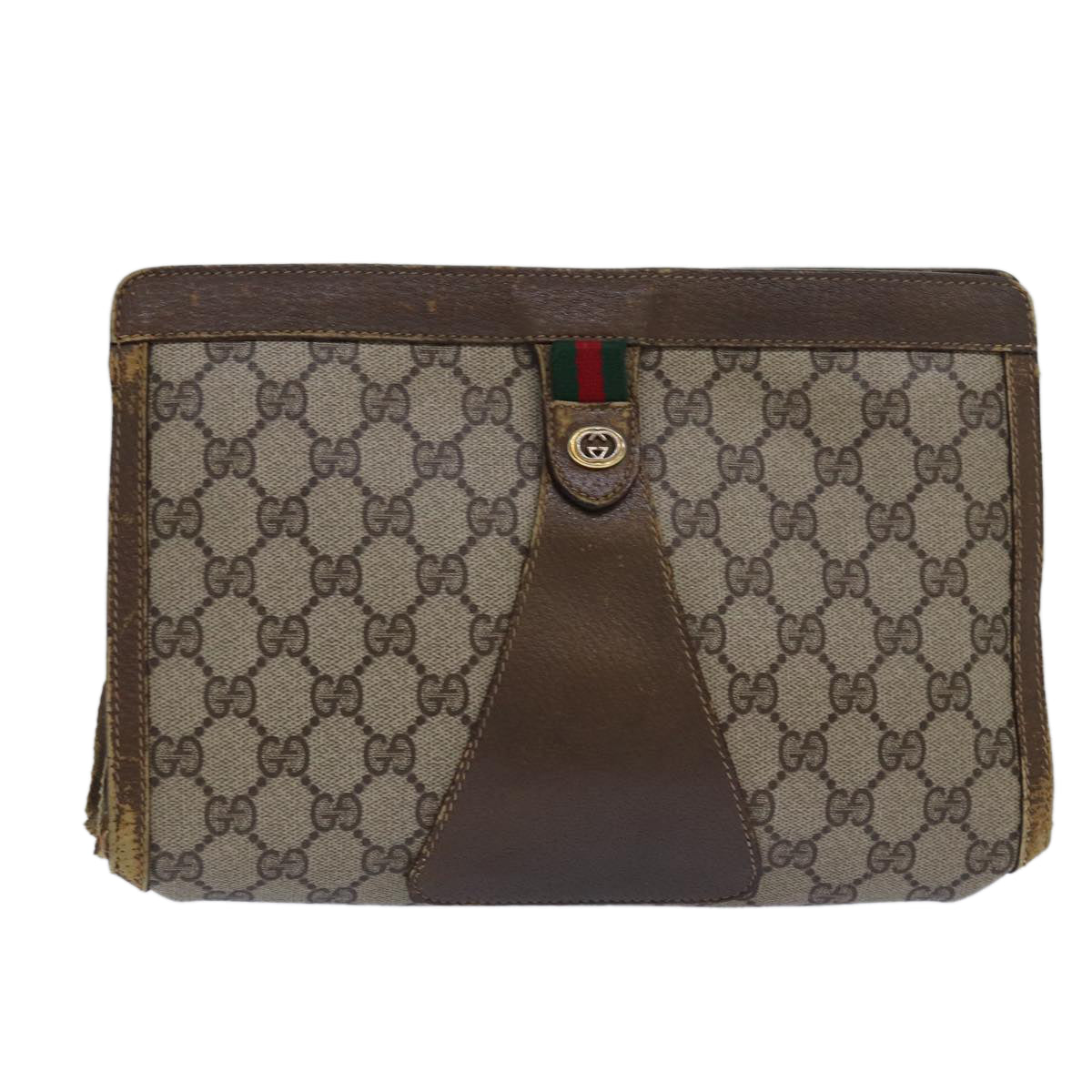 GUCCI GG Supreme Web Sherry Line Clutch Bag PVC Beige Red 89 01 033 Auth 81004