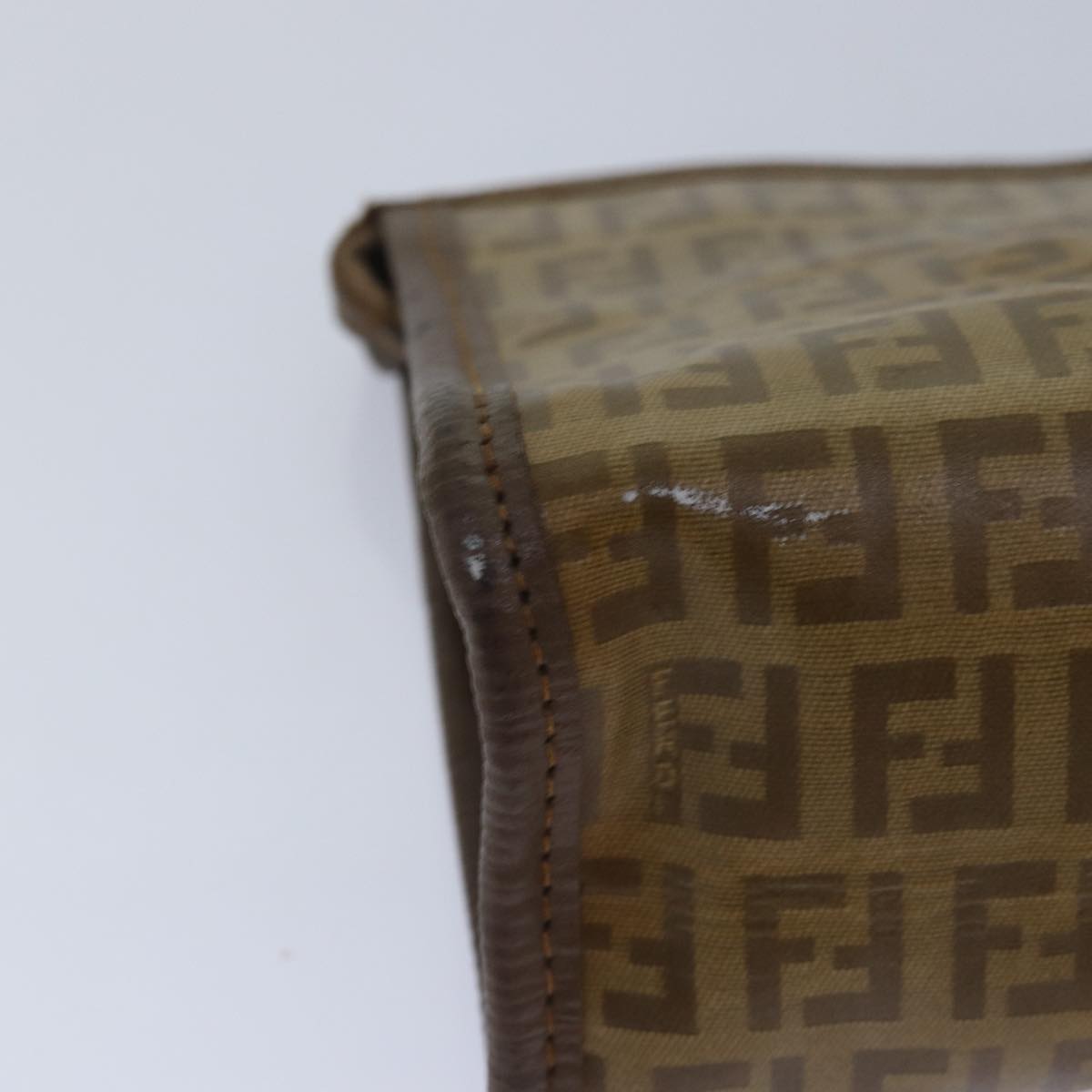 FENDI Zucchino Canvas Clutch Bag Beige Auth 81005