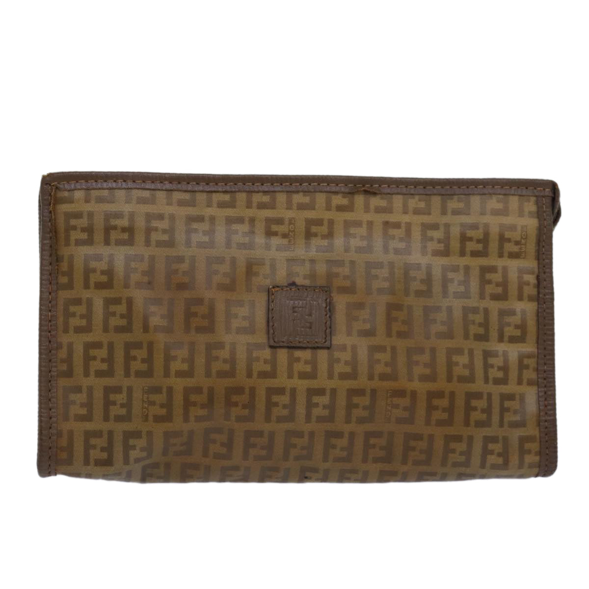 FENDI Zucchino Canvas Clutch Bag Beige Auth 81005