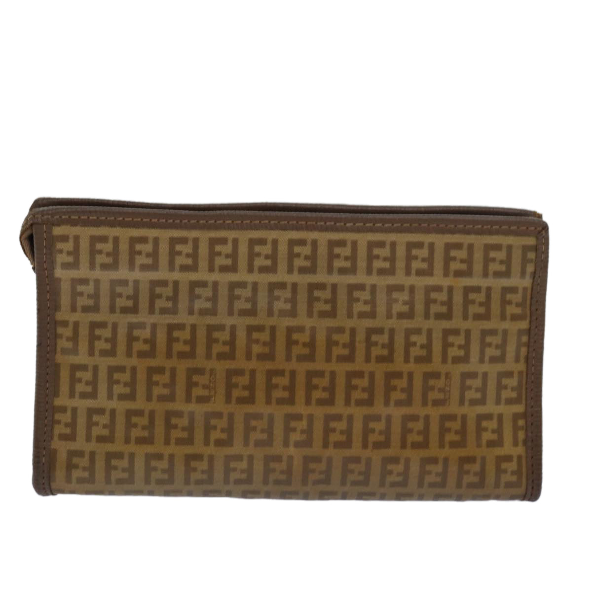 FENDI Zucchino Canvas Clutch Bag Beige Auth 81005 - 0