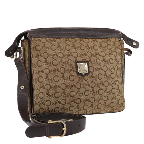 CELINE C Sulky Shoulder Bag Canvas Beige Brown Auth 81007