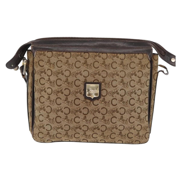 CELINE C Sulky Shoulder Bag Canvas Beige Brown Auth 81007