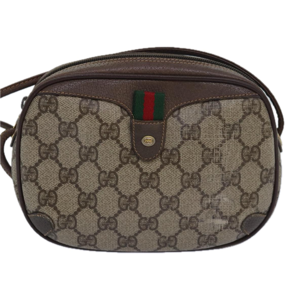 GUCCI GG Supreme Web Sherry Line Shoulder Bag PVC Beige 156 02 066 Auth 81008