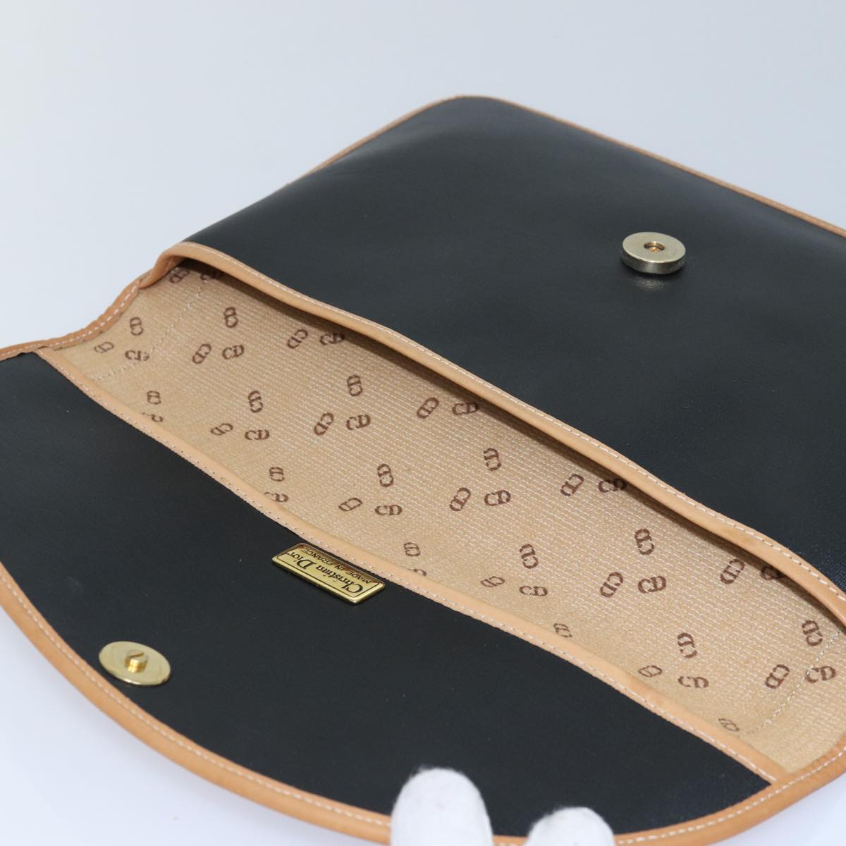 Christian Dior Clutch Bag Nylon Black Beige Auth 81010