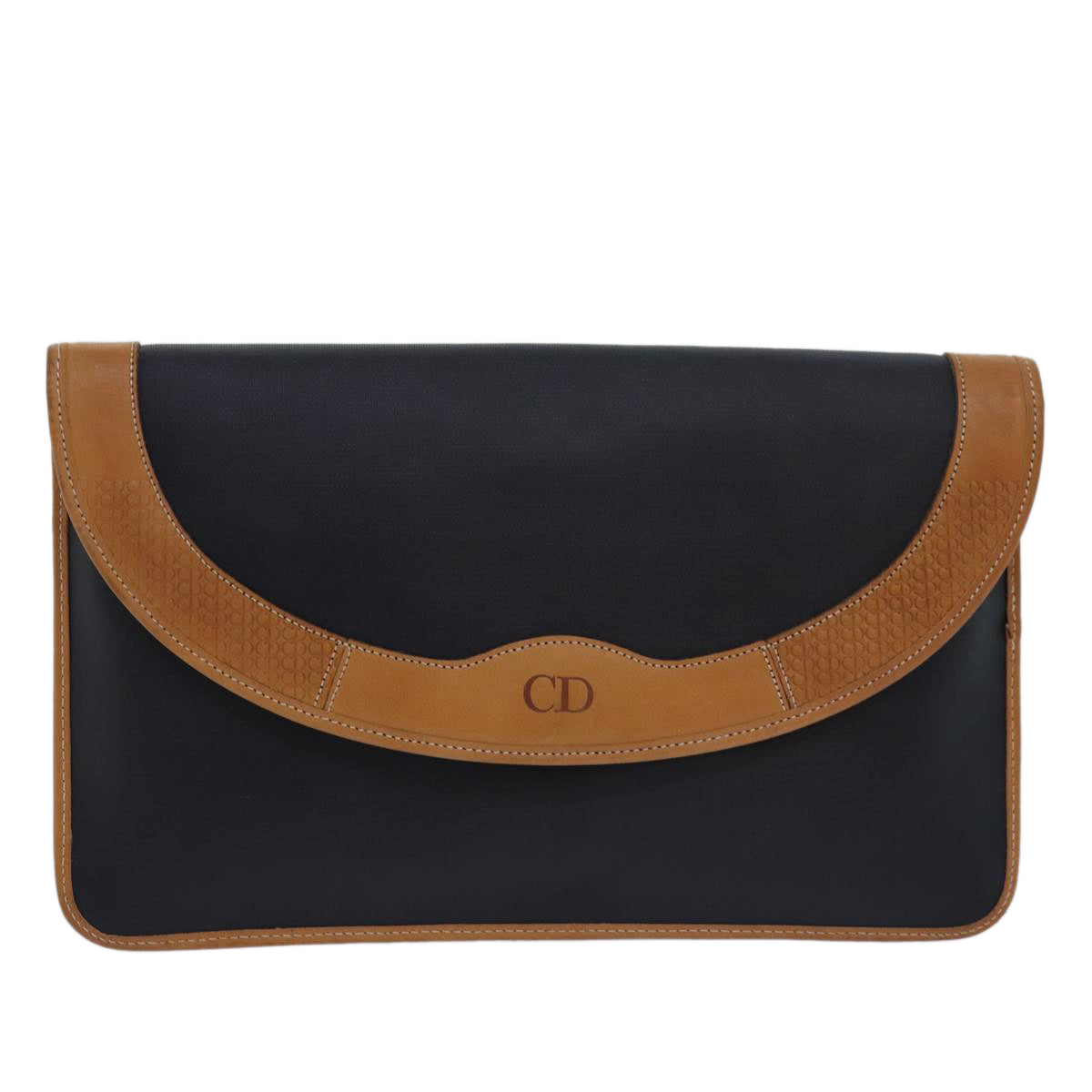 Christian Dior Clutch Bag Nylon Black Beige Auth 81010