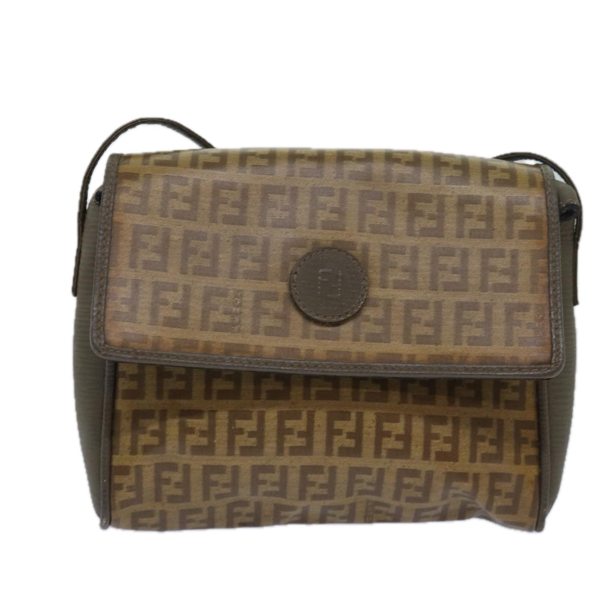 FENDI Zucchino Canvas Shoulder Bag Beige Auth 81011