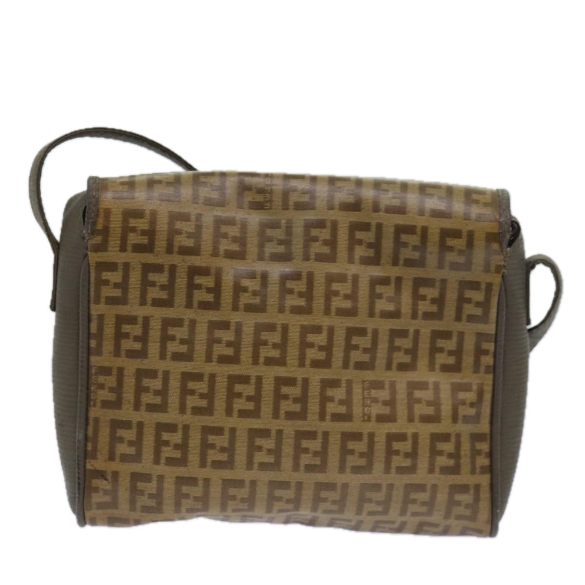 FENDI Zucchino Canvas Shoulder Bag Beige Auth 81011