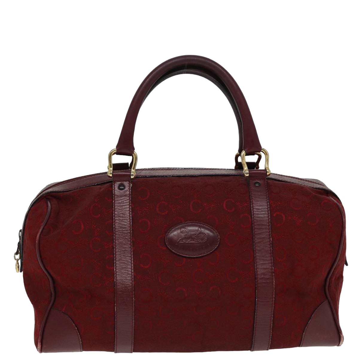 CELINE C Macadam Canvas Boston Bag Red Auth 81013