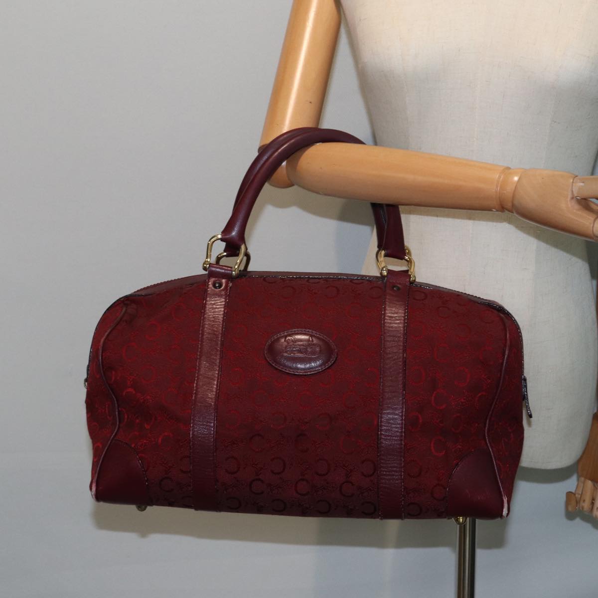 CELINE C Macadam Canvas Boston Bag Red Auth 81013