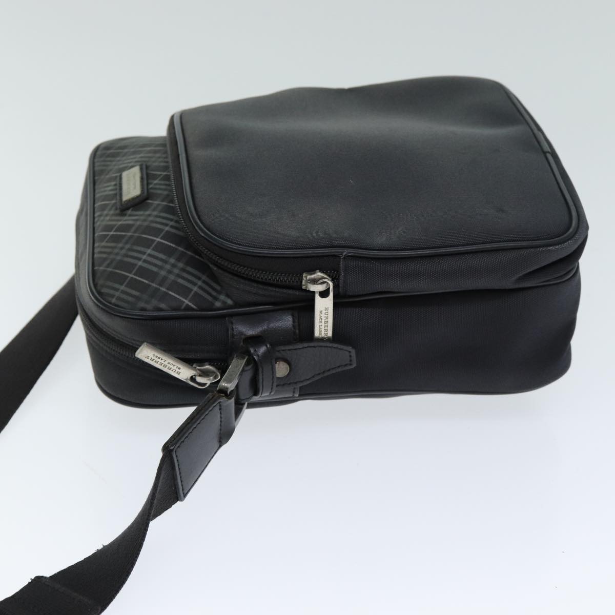 BURBERRY Nova Check Shoulder Bag Nylon Canvas Black Auth 81016