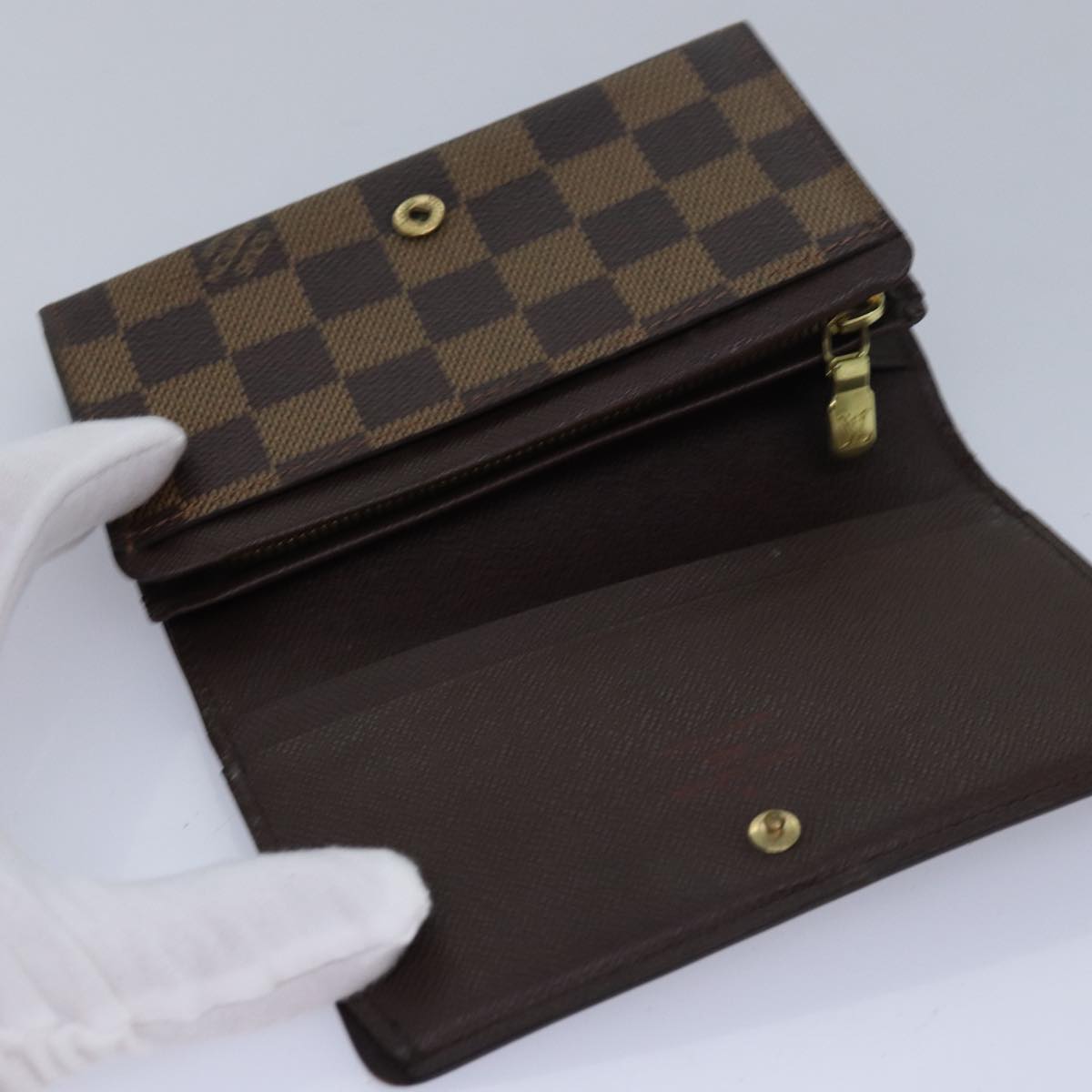 LOUIS VUITTON Damier Ebene Portefeuille Tresor Bifold Wallet N61736 Auth 81019