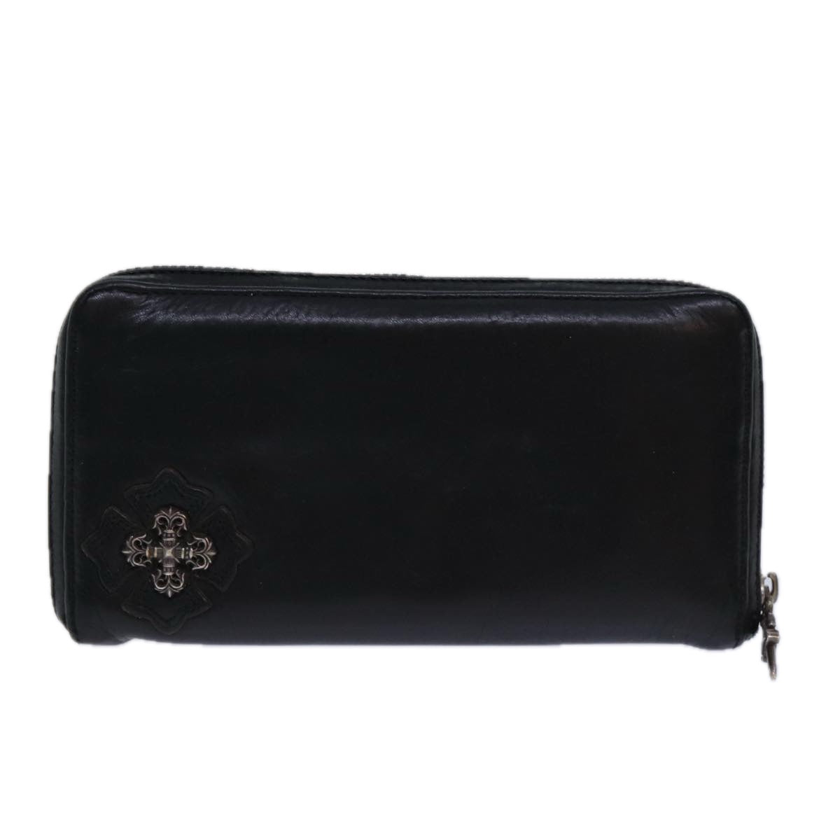 Chrome Hearts Fillingly Cross Long Wallet Leather Black Auth 81022 - 0