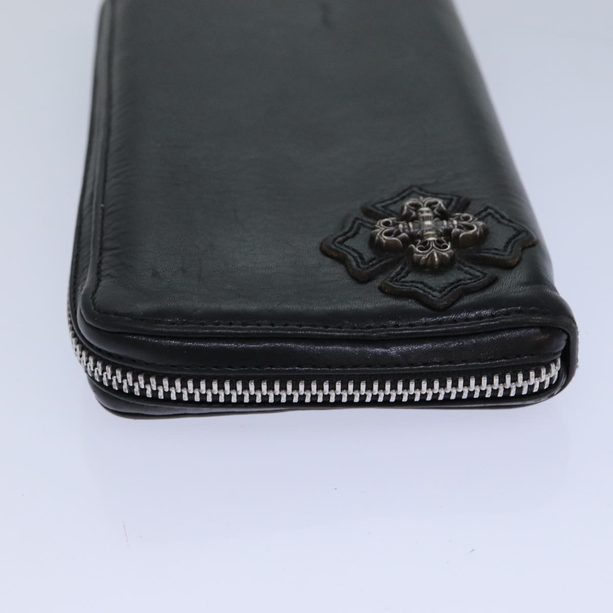 Chrome Hearts Fillingly Cross Long Wallet Leather Black Auth 81022