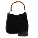 GUCCI Bamboo Hand Bag Suede 2way Black Auth 81045-1