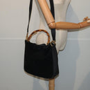 GUCCI Bamboo Hand Bag Suede 2way Black Auth 81045-22