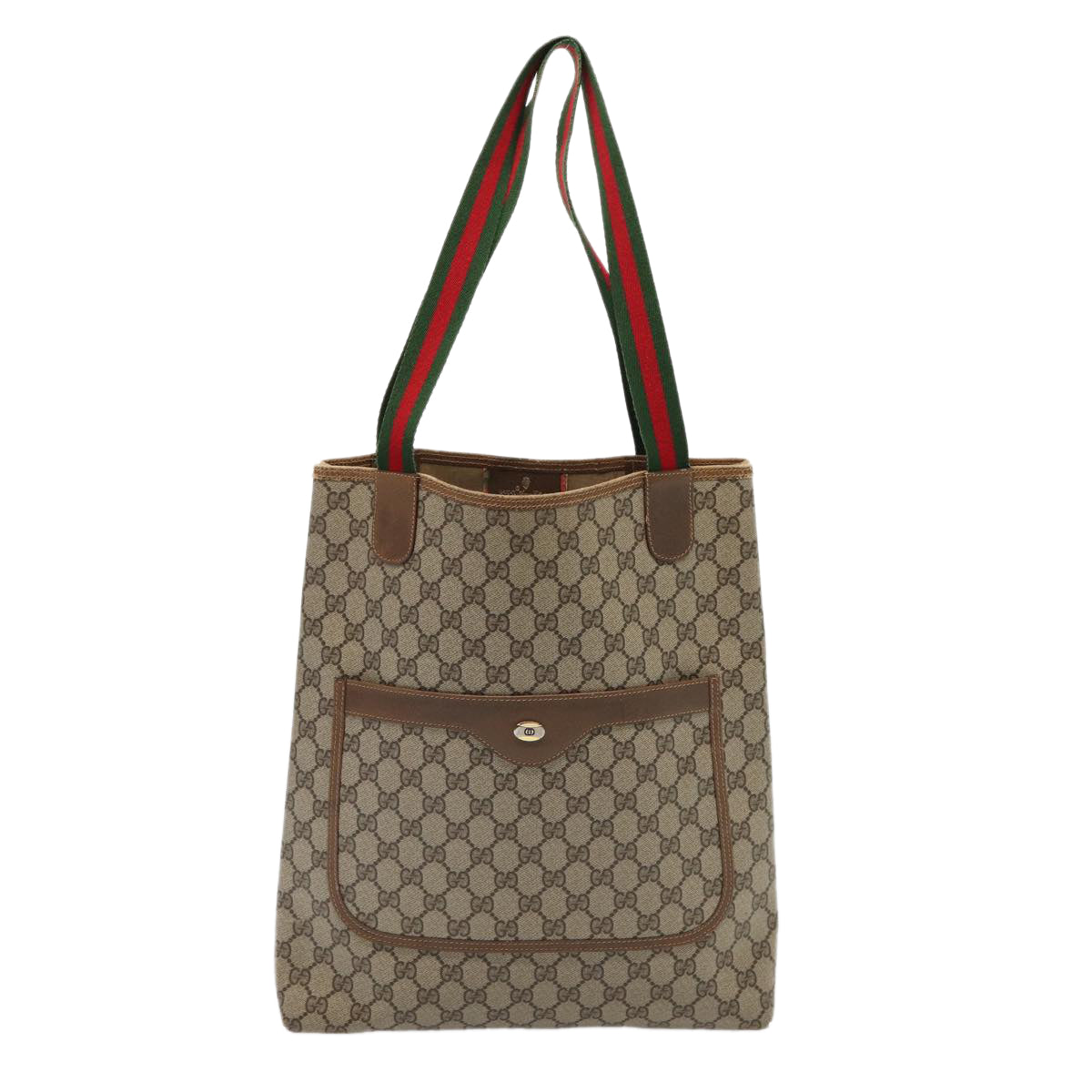 GUCCI GG Supreme Web Sherry Line Tote Bag PVC Leather Beige Red Green Auth 81047