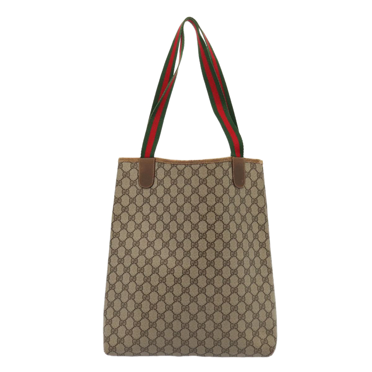 GUCCI GG Supreme Web Sherry Line Tote Bag PVC Leather Beige Red Green Auth 81047