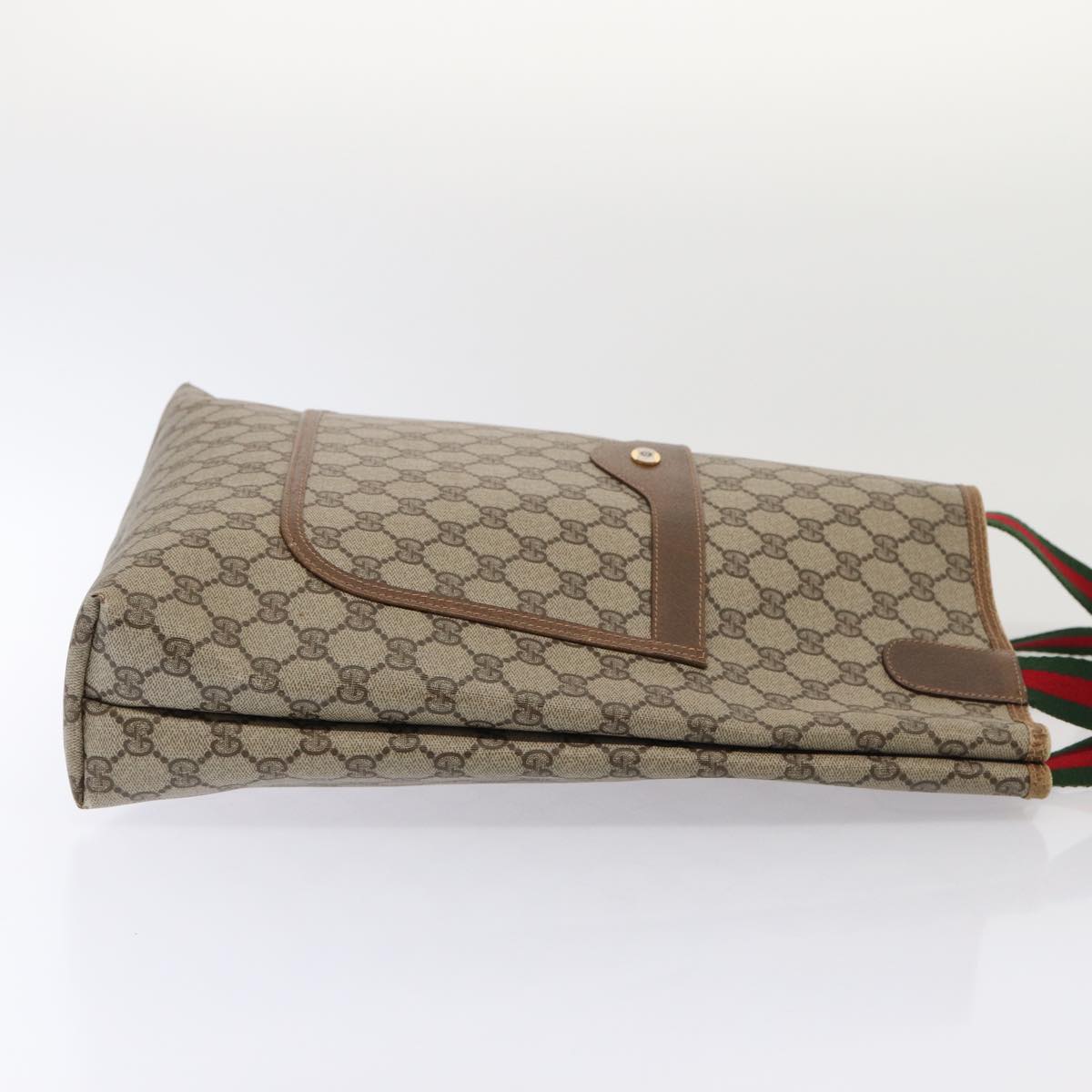 GUCCI GG Supreme Web Sherry Line Tote Bag PVC Leather Beige Red Green Auth 81047