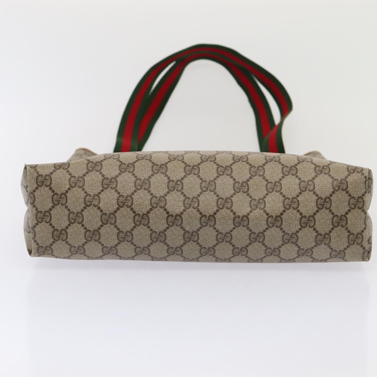 GUCCI GG Supreme Web Sherry Line Tote Bag PVC Leather Beige Red Green Auth 81047