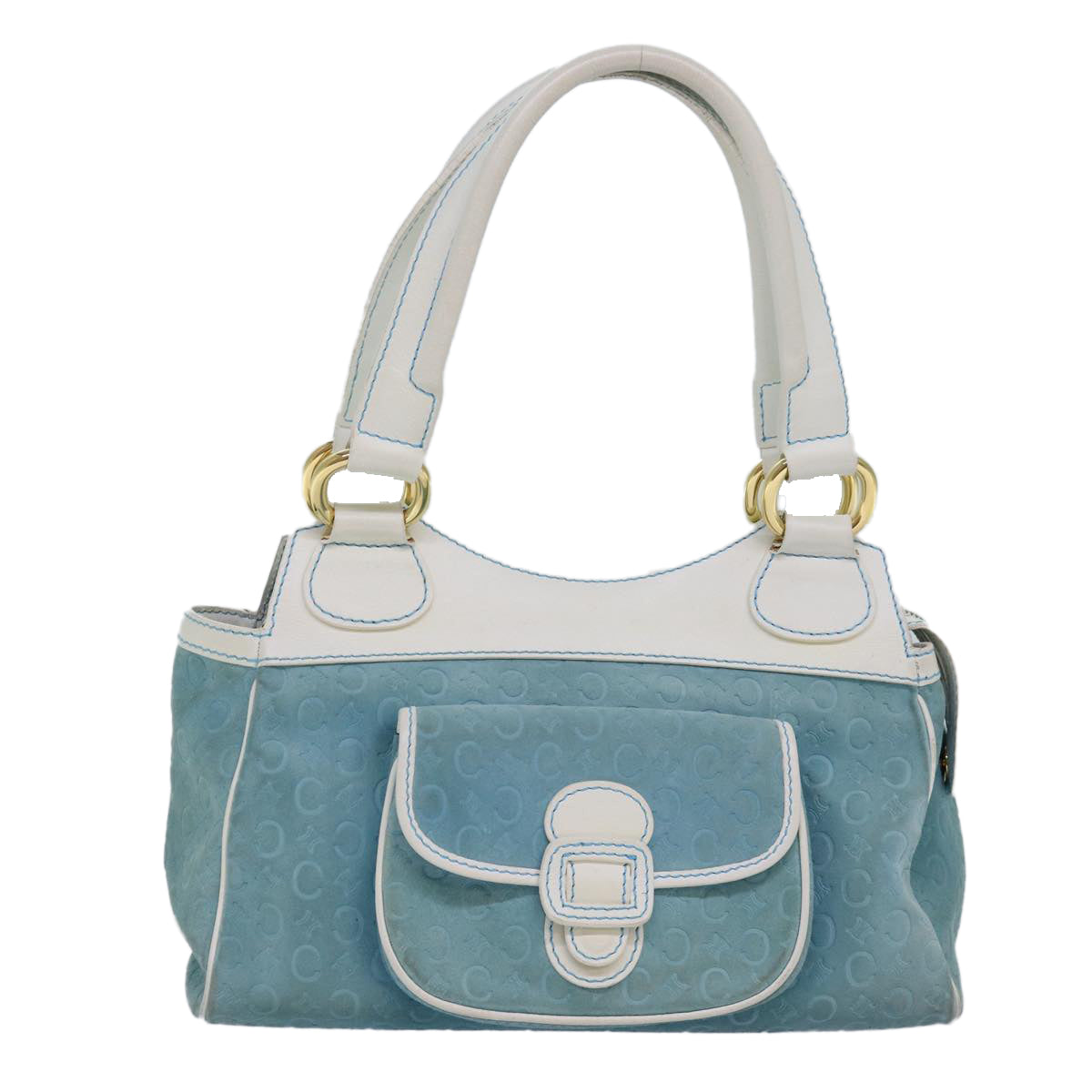 CELINE C Macadam Canvas Hand Bag Suede Light Blue Auth 81050 - 0