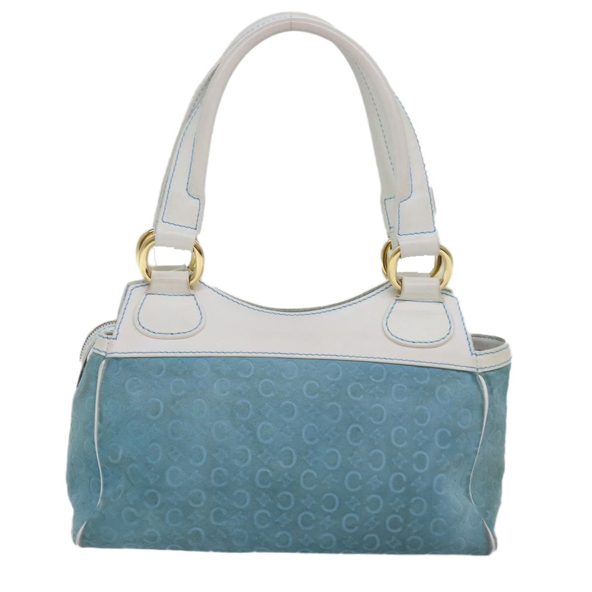 CELINE C Macadam Canvas Hand Bag Suede Light Blue Auth 81050