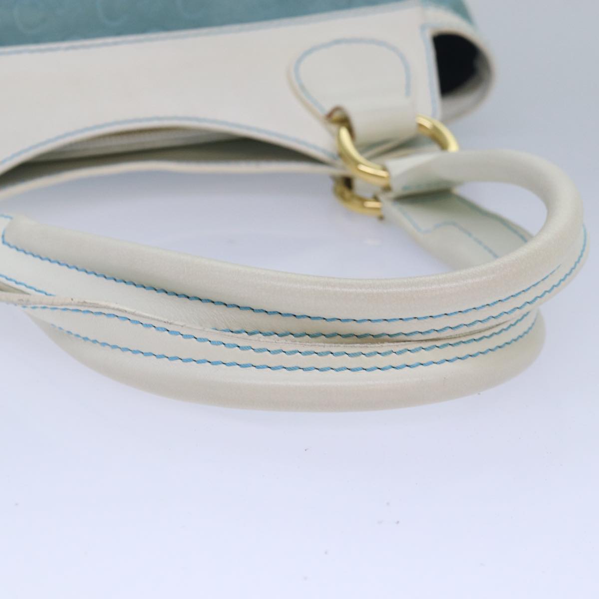 CELINE C Macadam Canvas Hand Bag Suede Light Blue Auth 81050