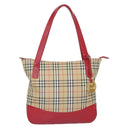 BURBERRY Nova Check Tote Bag Canvas Beige Red Auth 81053-1