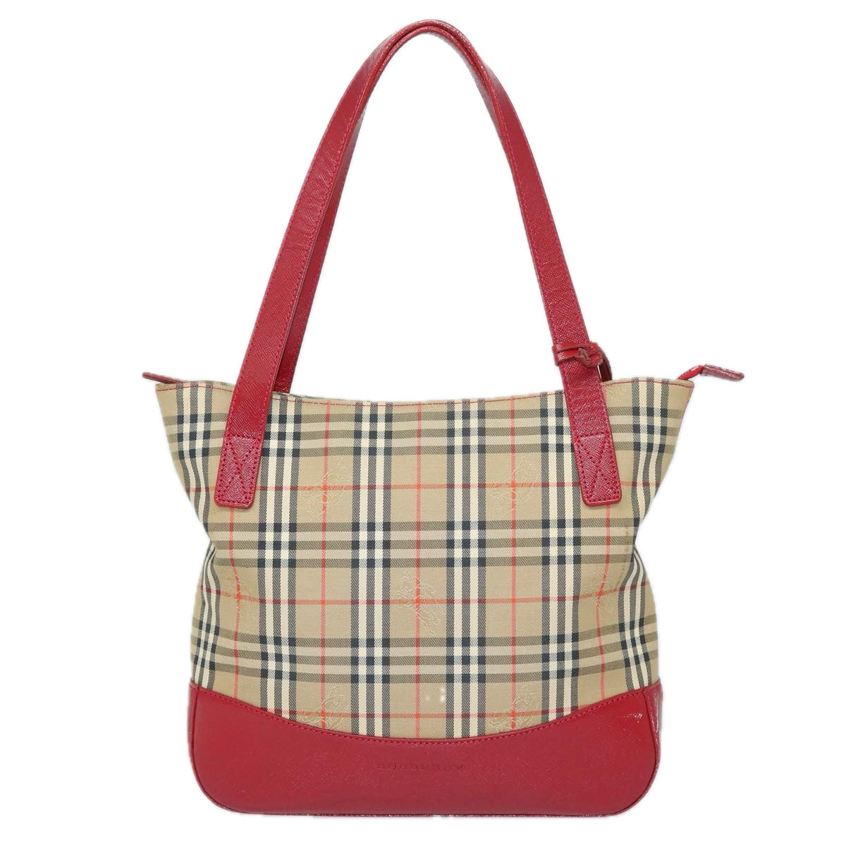 BURBERRY Nova Check Tote Bag Canvas Beige Red Auth 81053