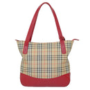 BURBERRY Nova Check Tote Bag Canvas Beige Red Auth 81053-13