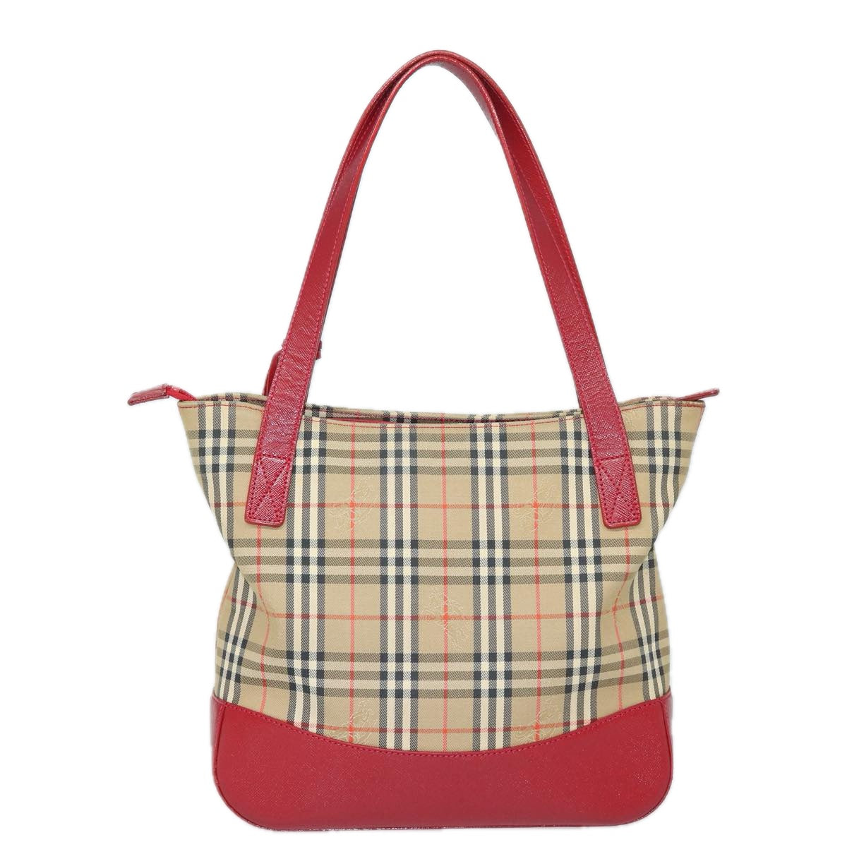 BURBERRY Nova Check Tote Bag Canvas Beige Red Auth 81053