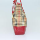 BURBERRY Nova Check Tote Bag Canvas Beige Red Auth 81053-2