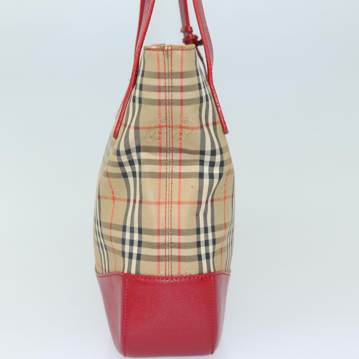 BURBERRY Nova Check Tote Bag Canvas Beige Red Auth 81053