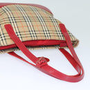 BURBERRY Nova Check Tote Bag Canvas Beige Red Auth 81053-7