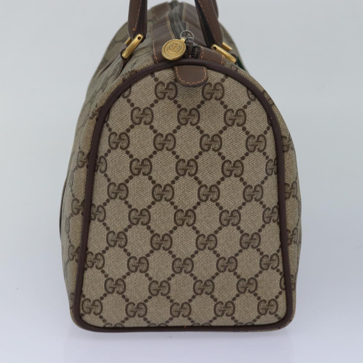 GUCCI GG Supreme Web Sherry Line Boston Bag PVC Leather Beige Auth 81054