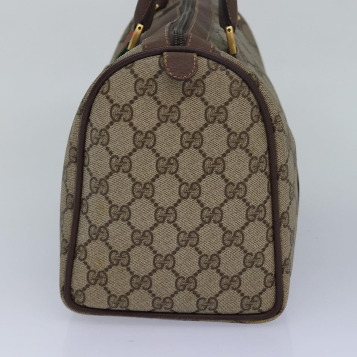 GUCCI GG Supreme Web Sherry Line Boston Bag PVC Leather Beige Auth 81054